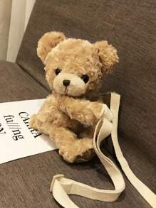 卡通熊设计斜挎包，款式可爱，是最佳搞笑新奇和搞笑礼物 - 卡其色 - 查看 1