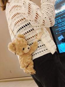 卡通熊设计斜挎包，款式可爱，是最佳搞笑新奇和搞笑礼物 - 卡其色 - 查看 2