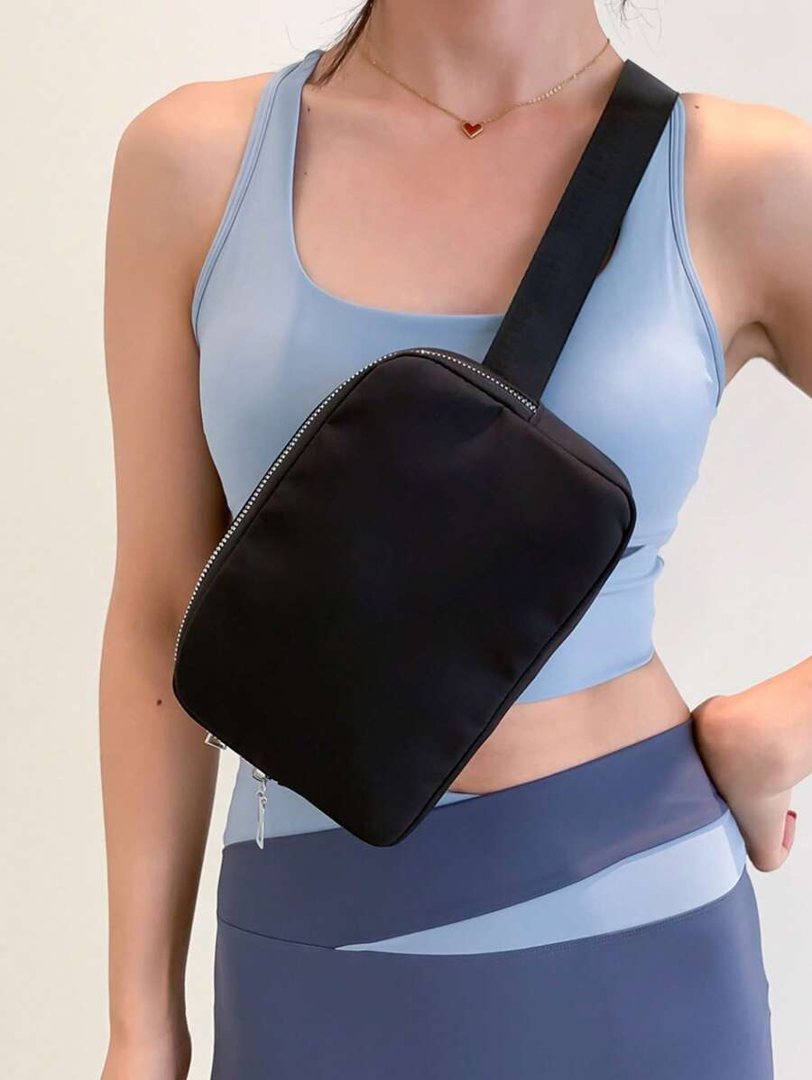 Túi thắt lưng có dây kéo tối giản Phong cách unisex màu trơn - màu đen - Xem 1