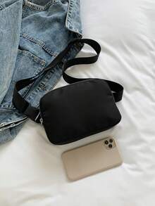 Túi thắt lưng có dây kéo tối giản Phong cách unisex màu trơn - màu đen - Xem 2