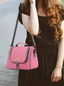 便携式午餐袋 字母贴饰 防水学校午餐盒 午餐容器 保温午餐袋 返校午餐套装 学校用品 午餐盒 袋子 家庭必需品 返校用品 - 玫紅色 - 查看 2