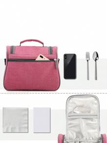 便携式午餐袋 字母贴饰 防水学校午餐盒 午餐容器 保温午餐袋 返校午餐套装 学校用品 午餐盒 袋子 家庭必需品 返校用品 - 玫紅色 - 查看 4