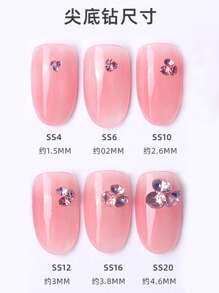 1盒混合尺寸清晰底尖形水鑽，用於歐美風格DIY指甲藝術裝飾，指甲水鑽裝飾形狀，指甲水鑽假指甲裝飾配件，指甲魅力，指甲用品，指甲寶石 - 無色 - 查看 4