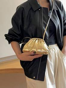 Túi vải xếp kim loại Phong cách sôi nổi - Vàng - Xem 3