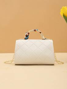 蝴蝶結裝飾小巾領裝飾正方形包,金屬字母和流蘇裝飾 - 白色 - 查看 3