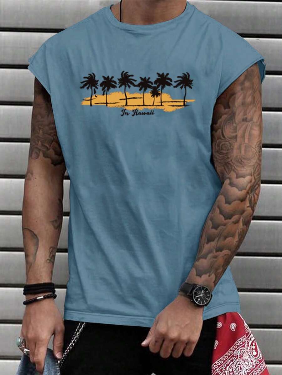 Manfinity RSRT 寬鬆版型男士熱帶印花背心 - 藍色 - 查看 1