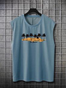 Manfinity RSRT 寬鬆版型男士熱帶印花背心 - 藍色 - 查看 4