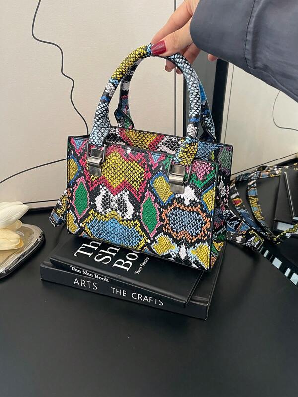 New Fashion Snake Skin Pattern Pu Shoulder Bag Women Handbag, Daily Shopping, Gift