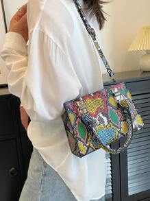 New Fashion Snake Skin Pattern Pu Shoulder Bag Women Handbag, Daily Shopping, Gift
