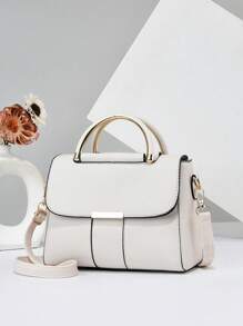 PLANEE 简约翻盖方形双手柄包，母亲节礼物，妈妈礼物，妈妈的必需品，外出妈妈包，商务休闲女士包，非常适合办公室商务和工作 - 白色 - 查看 1