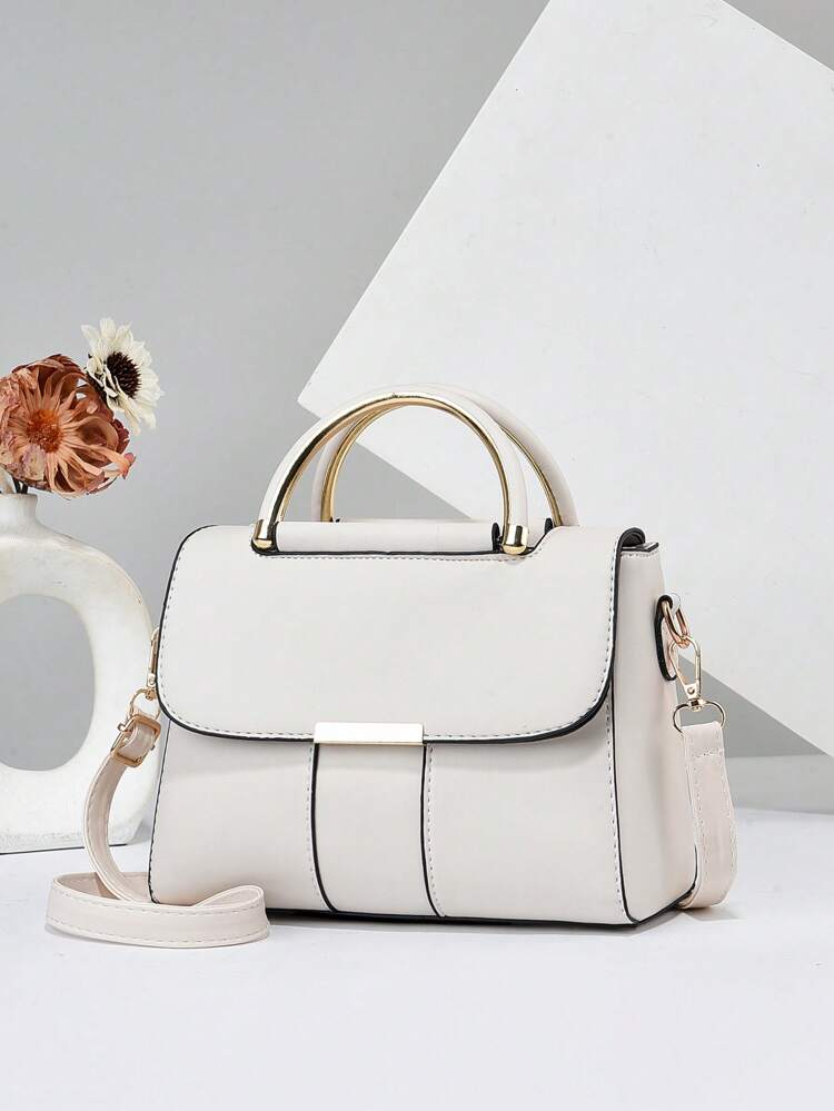 PLANEE Minimalist Flap Square Bag Double Handle, Mother Day Gifts, Mom Gifts, Mommy's Essentials, Mommy Bag For Going Out, Business Casual Woman Bag Perfect For Office Business And Work, White Bag