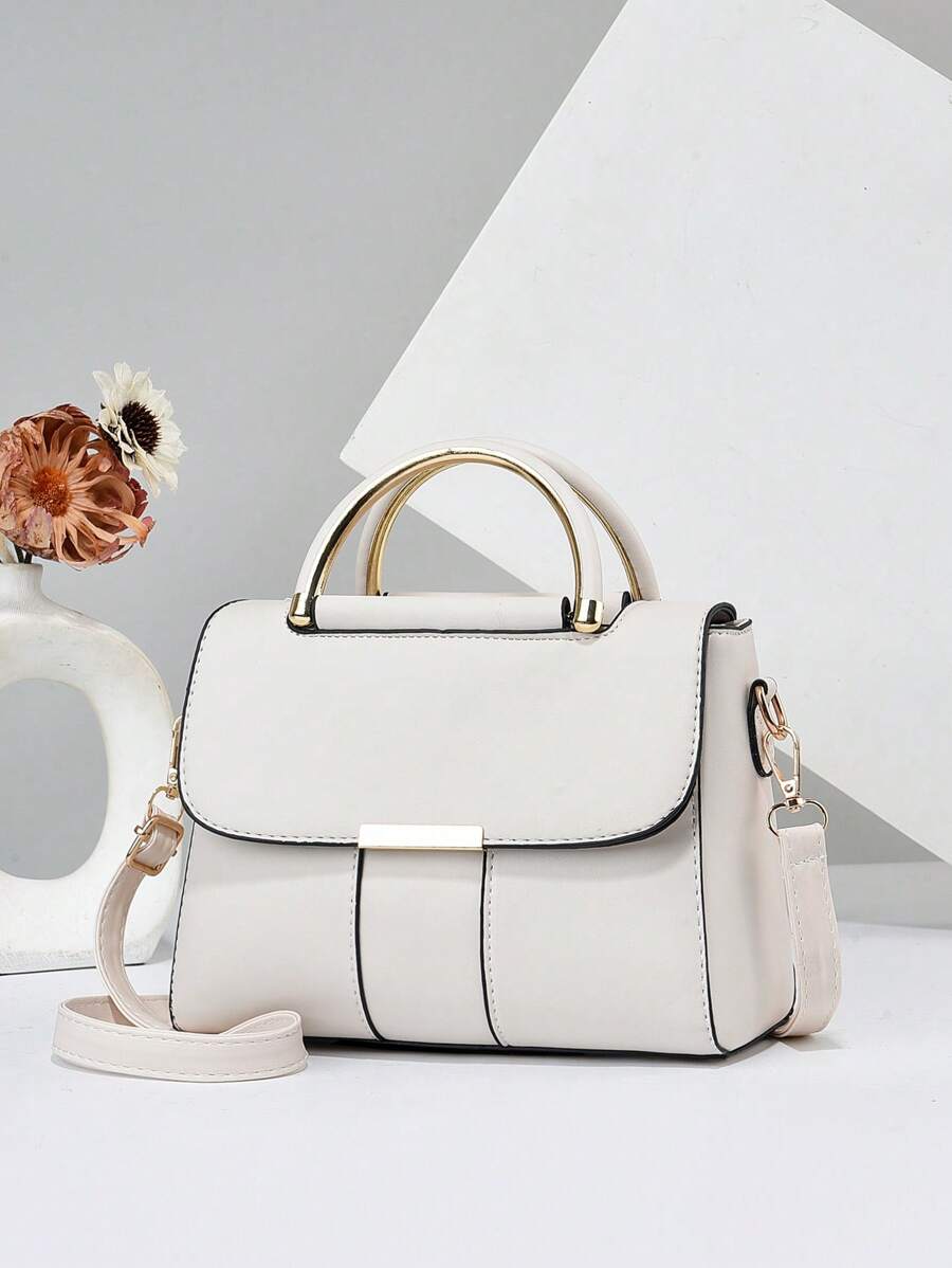 PLANEE 简约翻盖方形双手柄包，母亲节礼物，妈妈礼物，妈妈的必需品，外出妈妈包，商务休闲女士包，非常适合办公室商务和工作 - 白色 - 查看 1