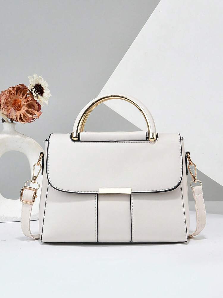 PLANEE Minimalist Flap Square Bag Double Handle, Mother Day Gifts, Mom Gifts, Mommy's Essentials, Mommy Bag For Going Out, Business Casual Woman Bag Perfect For Office Business And Work, White Bag