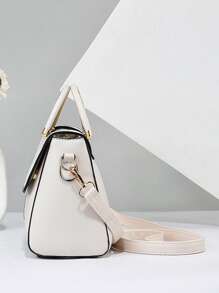 PLANEE 简约翻盖方形双手柄包，母亲节礼物，妈妈礼物，妈妈的必需品，外出妈妈包，商务休闲女士包，非常适合办公室商务和工作 - 白色 - 查看 3