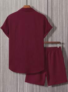 Manfinity Homme Hombres unicolor con botón Camisa & de cintura con cordón Shorts sin camiseta