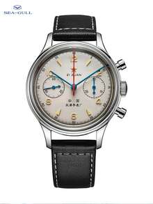 SEA-GULL 1pc Black PU Polyurethane Strap Fashion Water Resistant Chronograph Round Dial Mechanical Watch, For Daily Life - Black - View 1