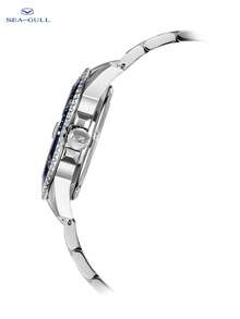 SEA-GULL 1pc Men Silver Stainless Steel Strap Business Water Resistant Round Dial Mechanical Watch, For Daily Life - Blue - View 3