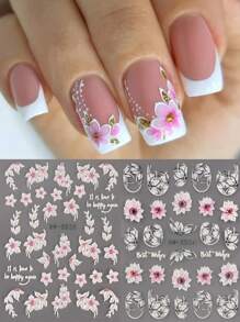 FULL BEAUTY 2pcs 5D Embossed Flower Nail Sticker Decal Pink Cherry Blossom Slider Engraved Design Summer Nail Nail Stickers DIY - Multicolor - View 1