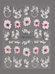 FULL BEAUTY 2pcs 5D Embossed Flower Nail Sticker Decal Pink Cherry Blossom Slider Engraved Design Summer Nail Nail Stickers DIY - Multicolor - View 4