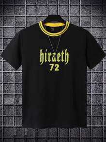 Aesthetic Post--Men Letter Graphic Contrast Trim Tee - Black - View 1