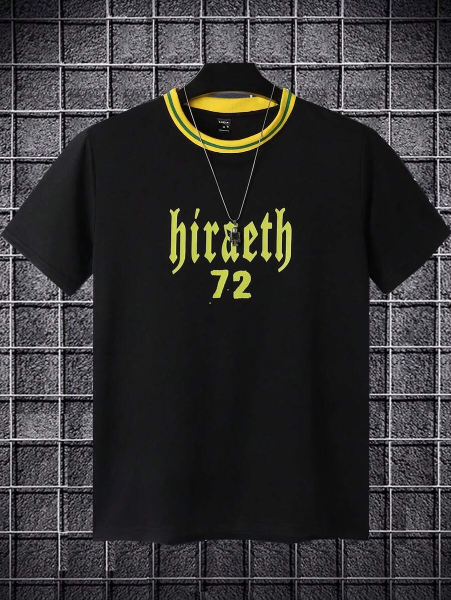 Aesthetic Post--Men Letter Graphic Contrast Trim Tee - Black - View 1