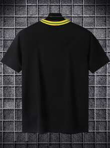 Aesthetic Post--Men Letter Graphic Contrast Trim Tee - Black - View 3
