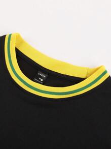 Aesthetic Post--Men Letter Graphic Contrast Trim Tee - Black - View 4