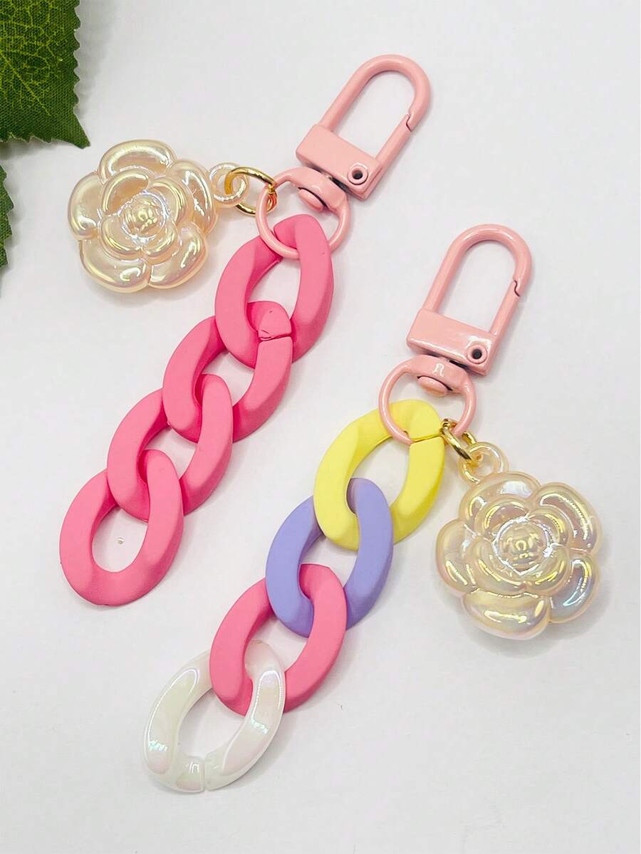 2pcs Flower Decor Colorblock Bag Charm - Multicolor - View 1