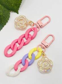 2pcs Flower Decor Colorblock Bag Charm - Multicolor - View 2