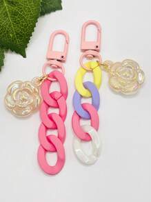 2pcs Flower Decor Colorblock Bag Charm - Multicolor - View 5