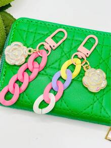2pcs Flower Decor Colorblock Bag Charm - Multicolor - View 8