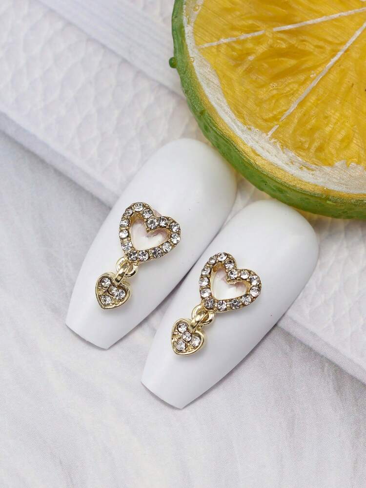 3D Metal Heart Design Nail Art Decoration, 10Pcs Dangle Nail Art Charms With Rhinestone Decor Jewelry For Manicure Accessories Diy Nail Gems Nail Supplies Nails