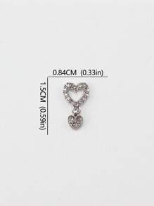 金属心形设计美甲装饰，10 件 3D 吊坠美甲饰品带水钻装饰水钻首饰美甲配件 DIY 美甲宝石美甲用品 - 銀色 - 查看 3