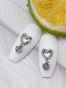 金属心形设计美甲装饰，10 件 3D 吊坠美甲饰品带水钻装饰水钻首饰美甲配件 DIY 美甲宝石美甲用品 - 銀色 - 查看 4
