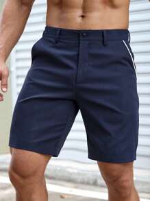 Manfinity Homme Men Contrast Piping Slant Pocket Bermuda Shorts - Navy Blue - View 2