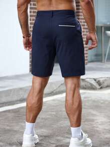 Manfinity Homme Men Contrast Piping Slant Pocket Bermuda Shorts - Navy Blue - View 3