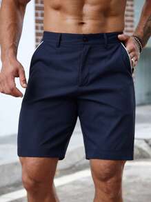 Manfinity Homme Men Contrast Piping Slant Pocket Bermuda Shorts - Navy Blue - View 4
