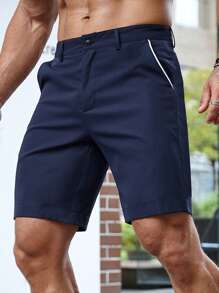 Manfinity Homme Men Contrast Piping Slant Pocket Bermuda Shorts - Navy Blue - View 1