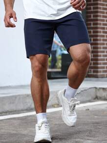 Manfinity Homme Men Contrast Piping Slant Pocket Bermuda Shorts - Navy Blue - View 5