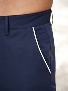 Manfinity Homme Men Contrast Piping Slant Pocket Bermuda Shorts - Navy Blue - View 8