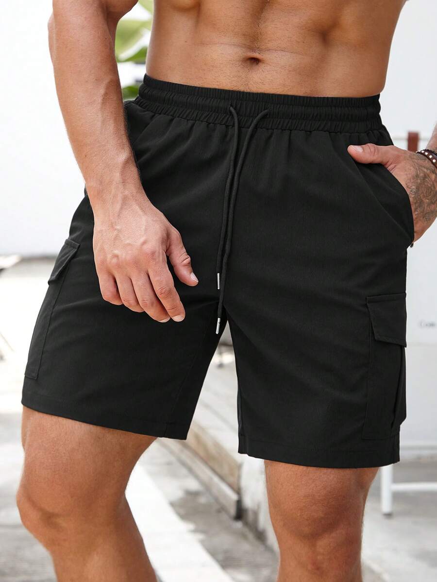 Manfinity Homme Quần Short Nam Túi màu trơn Giải trí - màu đen - Xem 1