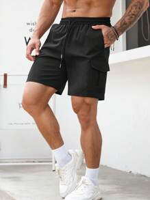 Manfinity Homme Quần Short Nam Túi màu trơn Giải trí - màu đen - Xem 3