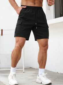 Manfinity Homme Quần Short Nam Túi màu trơn Giải trí - màu đen - Xem 4