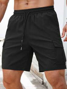Manfinity Homme Quần Short Nam Túi màu trơn Giải trí - màu đen - Xem 8