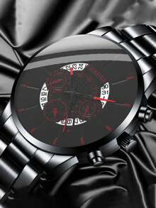 男士圓形指針日期石英手錶&1入組手鏈 - 黑色 - 查看 2