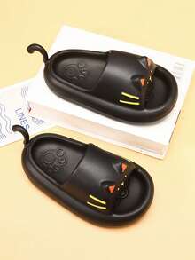 Chicas Zapatillas con diseño de gato antideslizante EVA para interior - Negro - Ver 3