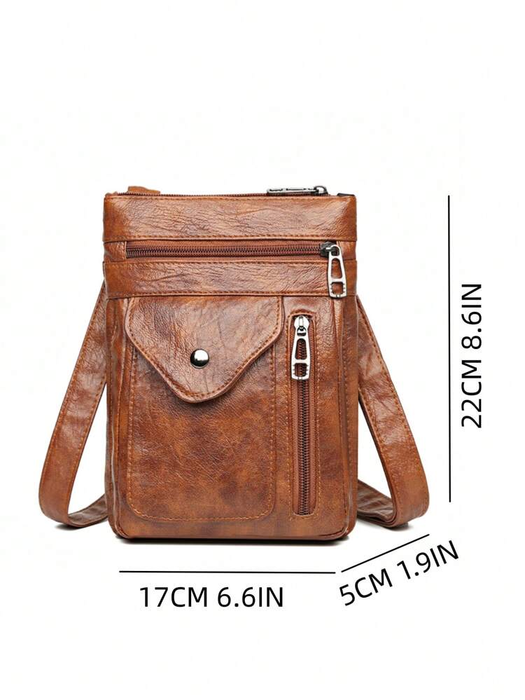New PU Leather Women Backpack Simple And Versatile One Shoulder Diagonal Bag Wide Shoulder Strap Casual Motorcycle Bag, Retro Shoulder Bag, Outdoor Running Waist Bag Celebrity Style Diagonal Bag, Phone Bag, Fashionable Unisex Backpack, Stylish High Capacity Casual Bag