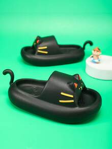 Chicas Zapatillas con diseño de gato antideslizante EVA para interior - Negro - Ver 4