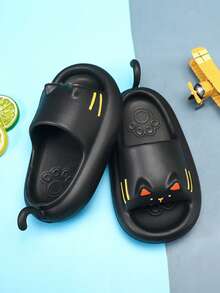 Chicas Zapatillas con diseño de gato antideslizante EVA para interior - Negro - Ver 5