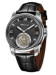 OBLVLO Hollow Out Round Pointer Water Resistant Mechanical Watch - White - View 1